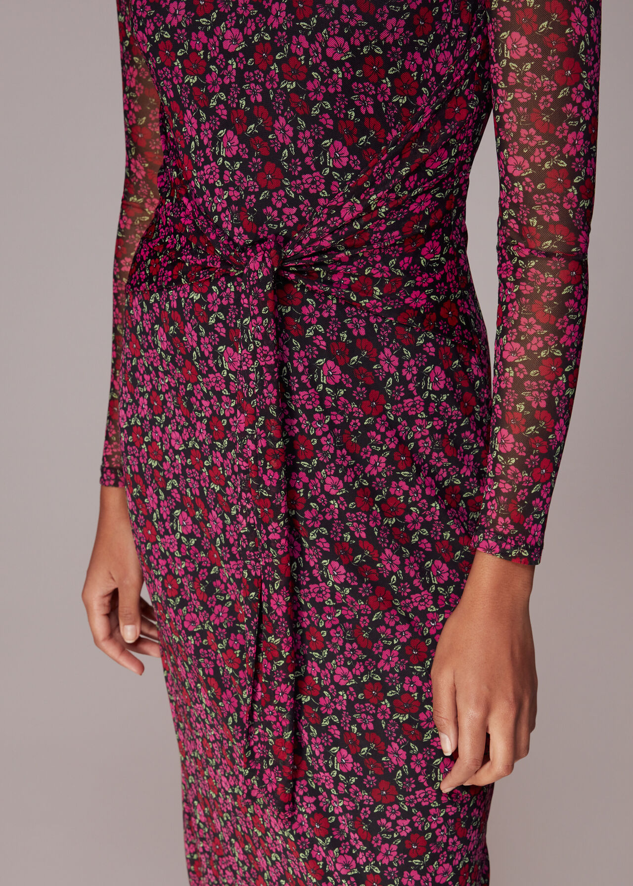 Outlined Floral Tie Mesh Dress